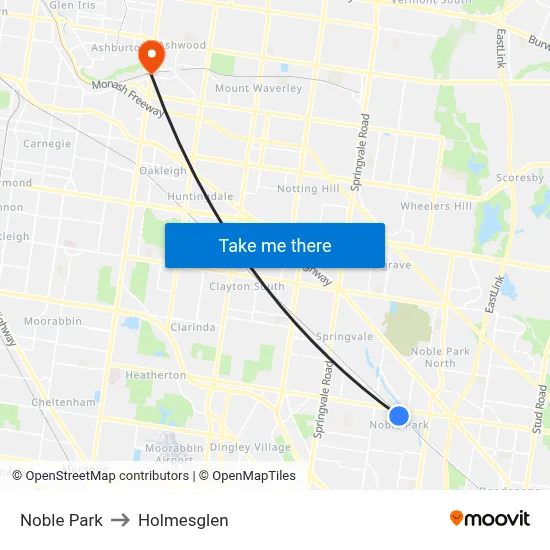 Noble Park to Holmesglen map