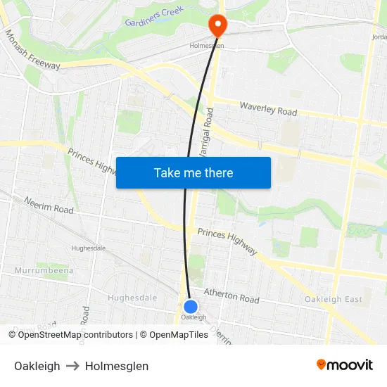 Oakleigh to Holmesglen map