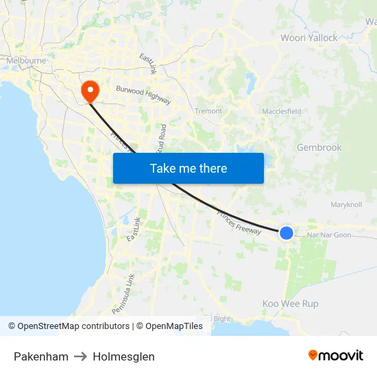 Pakenham to Holmesglen map