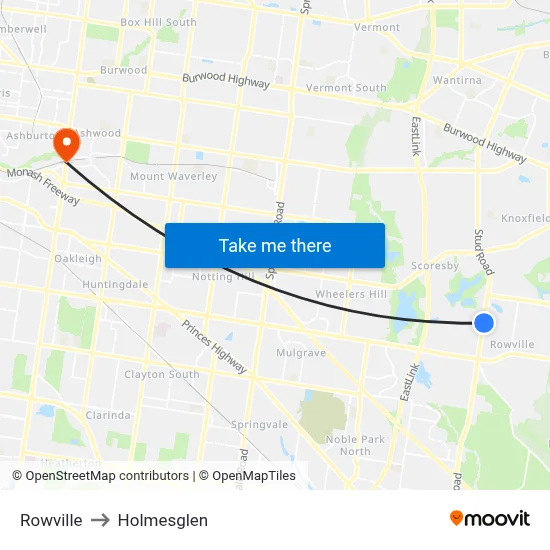Rowville to Holmesglen map