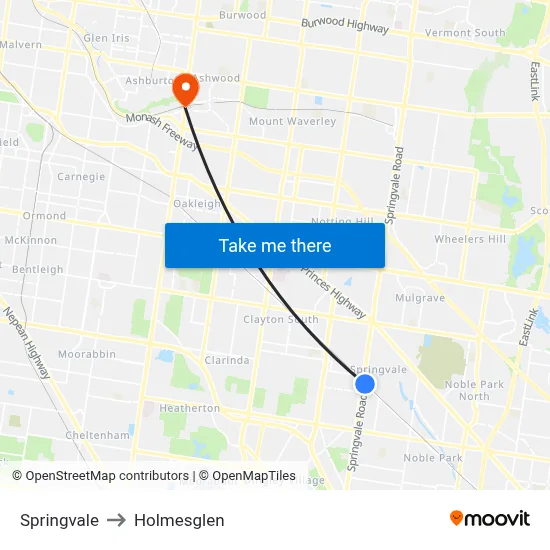Springvale to Holmesglen map