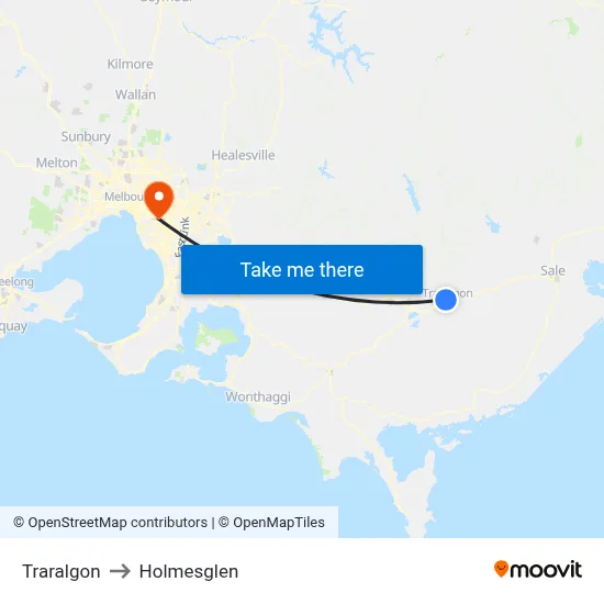 Traralgon to Holmesglen map