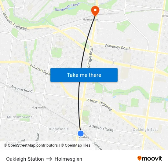 Oakleigh Station to Holmesglen map