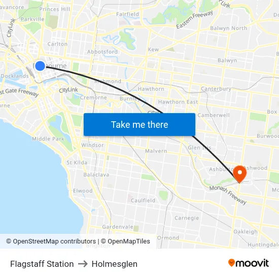 Flagstaff Station to Holmesglen map