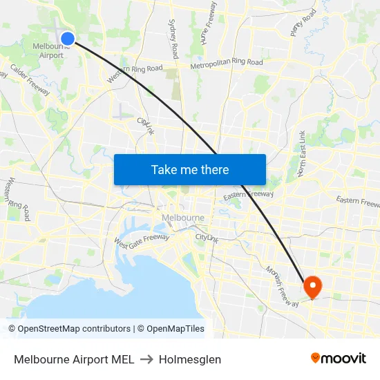 Melbourne Airport MEL to Holmesglen map