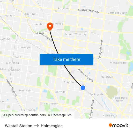 Westall Station to Holmesglen map