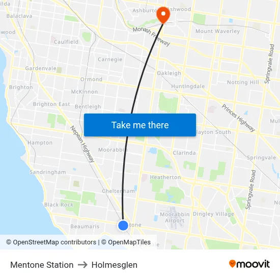 Mentone Station to Holmesglen map