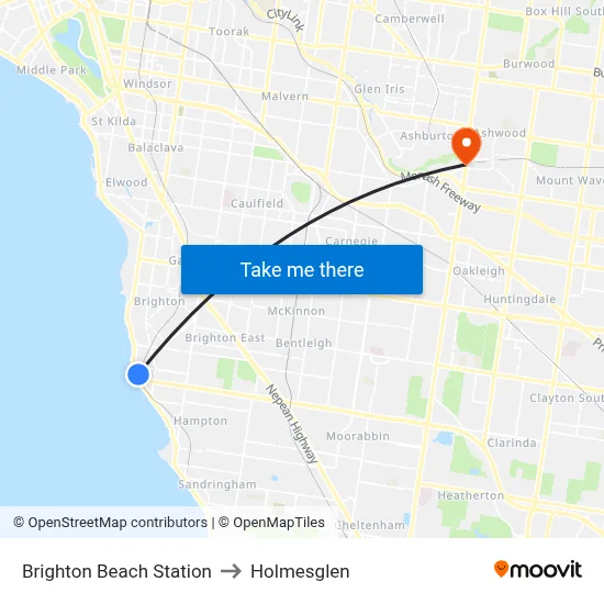 Brighton Beach Station to Holmesglen map