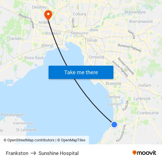 Frankston to Sunshine Hospital map