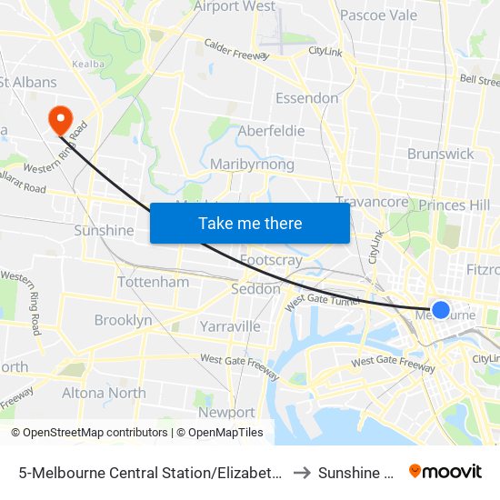 5-Melbourne Central Station/Elizabeth St (Melbourne City) to Sunshine Hospital map