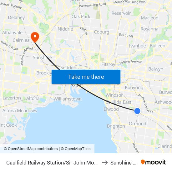 Caulfield Railway Station/Sir John Monash Dr (Caulfield East) to Sunshine Hospital map