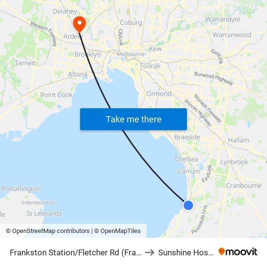 Frankston Station/Fletcher Rd (Frankston) to Sunshine Hospital map