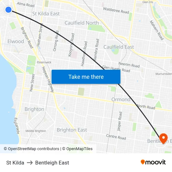 St Kilda to Bentleigh East map