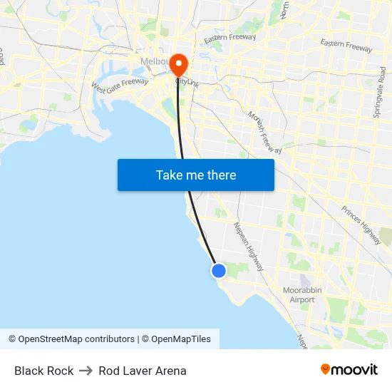Black Rock to Rod Laver Arena map