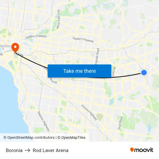 Boronia to Rod Laver Arena map