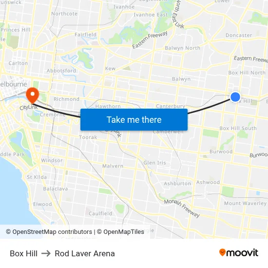 Box Hill to Rod Laver Arena map
