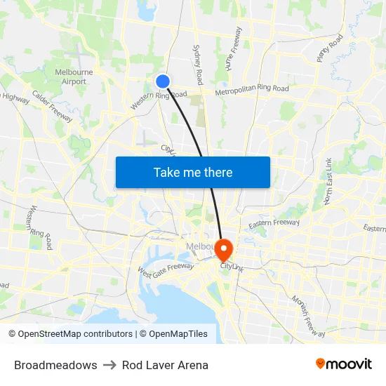 Broadmeadows to Rod Laver Arena map