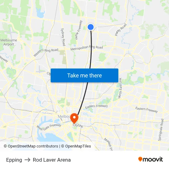 Epping to Rod Laver Arena map