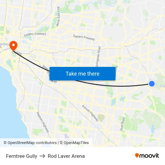 Ferntree Gully to Rod Laver Arena map