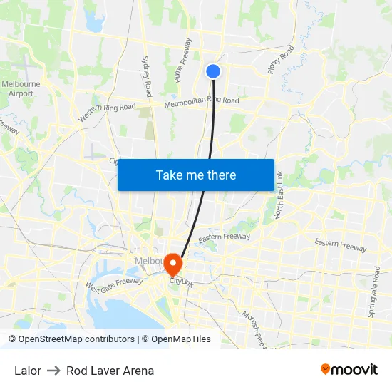 Lalor to Rod Laver Arena map