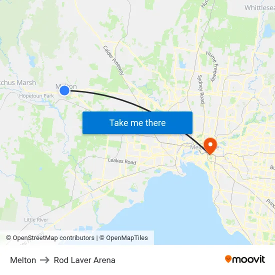Melton to Rod Laver Arena map