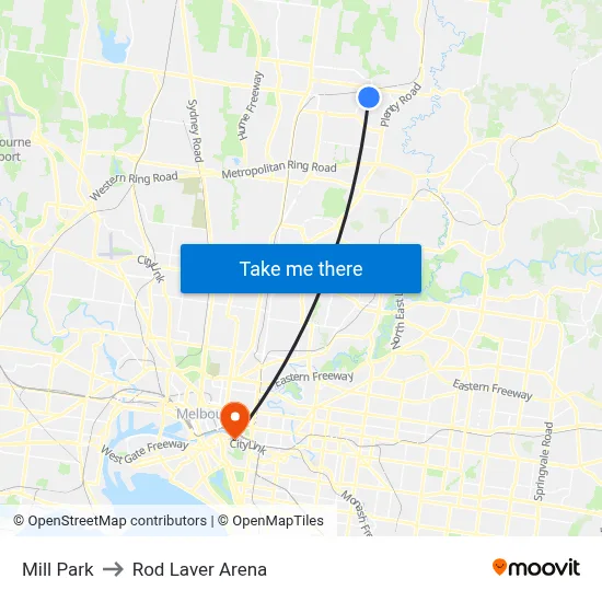 Mill Park to Rod Laver Arena map
