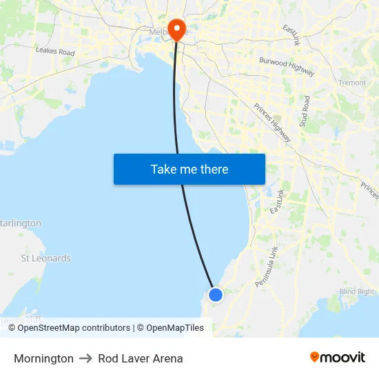 Mornington to Rod Laver Arena map