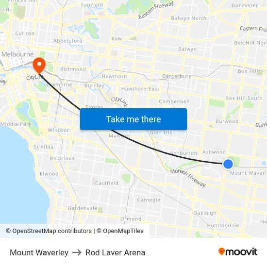 Mount Waverley to Rod Laver Arena map