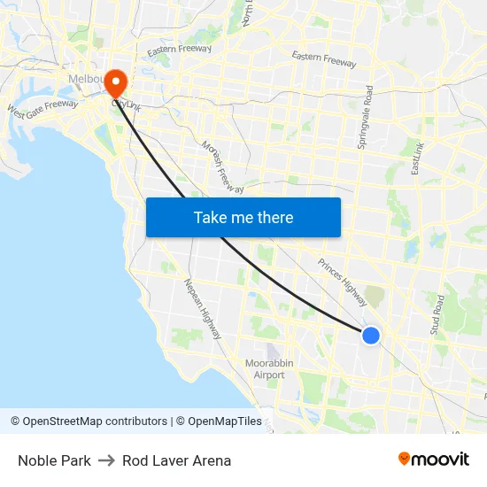 Noble Park to Rod Laver Arena map