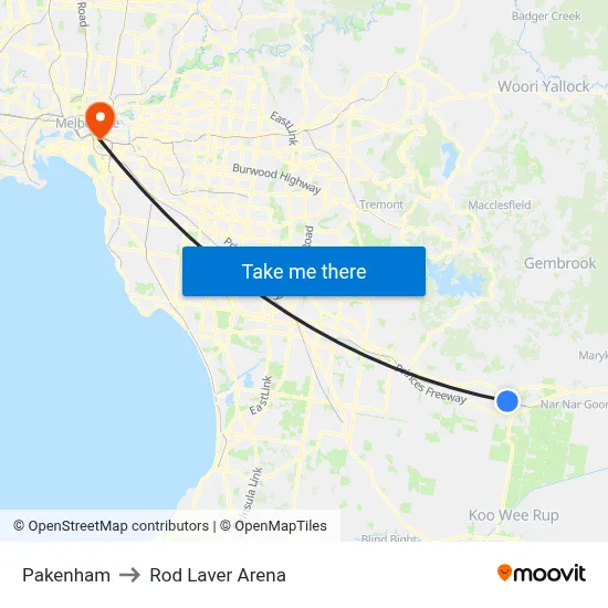 Pakenham to Rod Laver Arena map