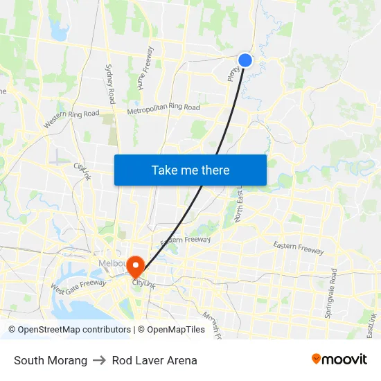 South Morang to Rod Laver Arena map