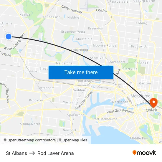 St Albans to Rod Laver Arena map