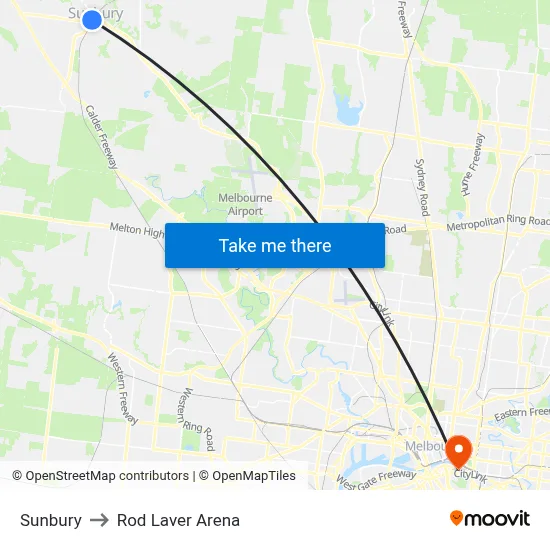 Sunbury to Rod Laver Arena map