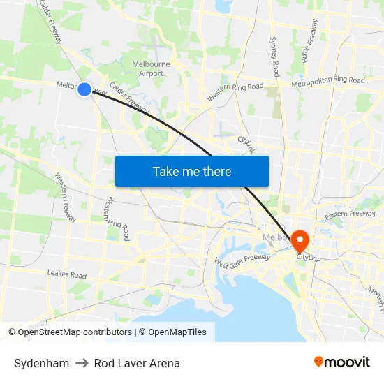 Sydenham to Rod Laver Arena map