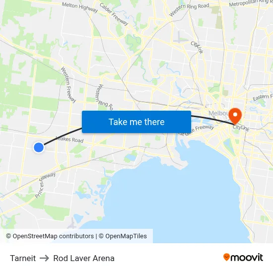Tarneit to Rod Laver Arena map