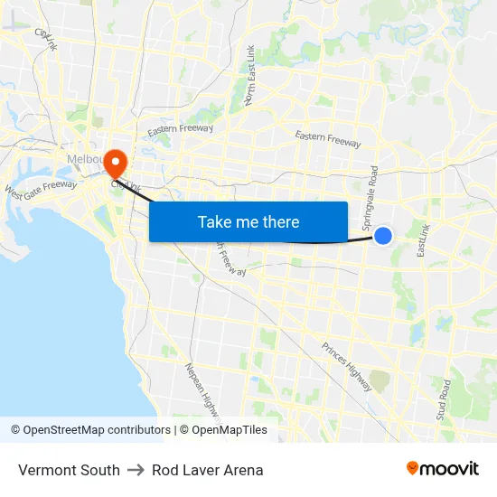 Vermont South to Rod Laver Arena map