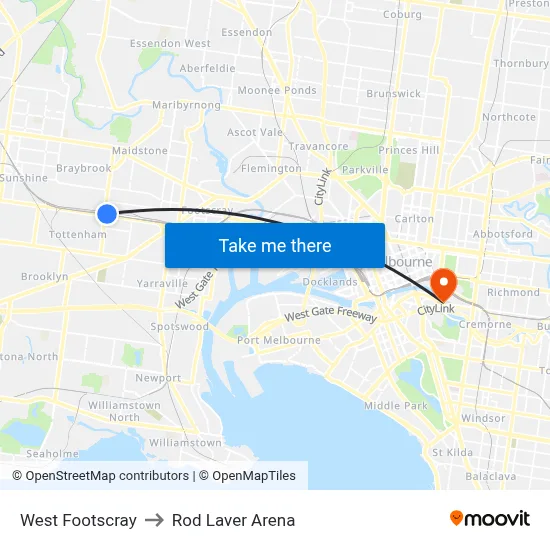 West Footscray to Rod Laver Arena map
