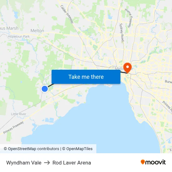 Wyndham Vale to Rod Laver Arena map