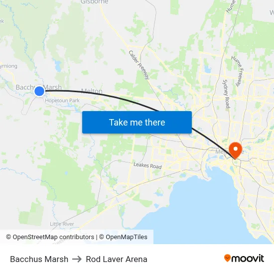 Bacchus Marsh to Rod Laver Arena map