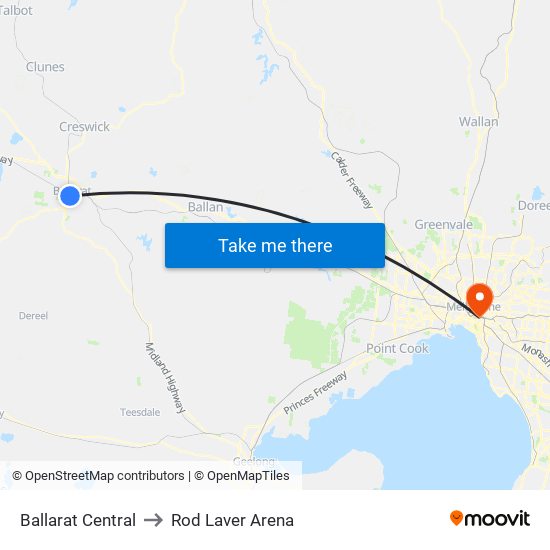 Ballarat Central to Rod Laver Arena map