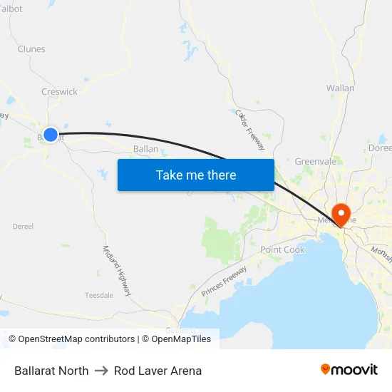 Ballarat North to Rod Laver Arena map