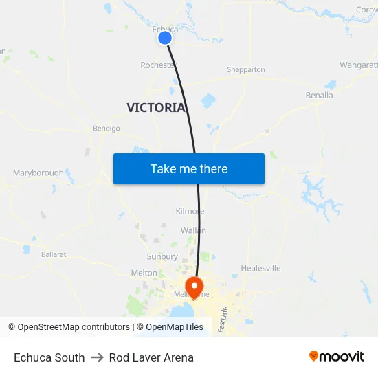 Echuca South to Rod Laver Arena map