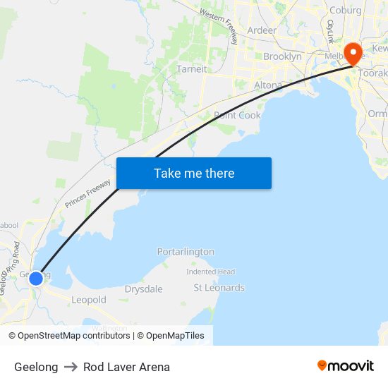 Geelong to Rod Laver Arena map