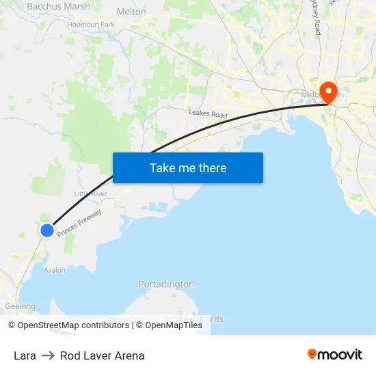Lara to Rod Laver Arena map