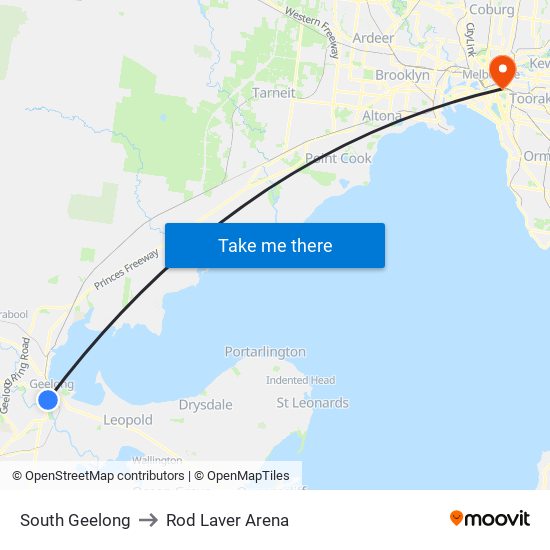 South Geelong to Rod Laver Arena map