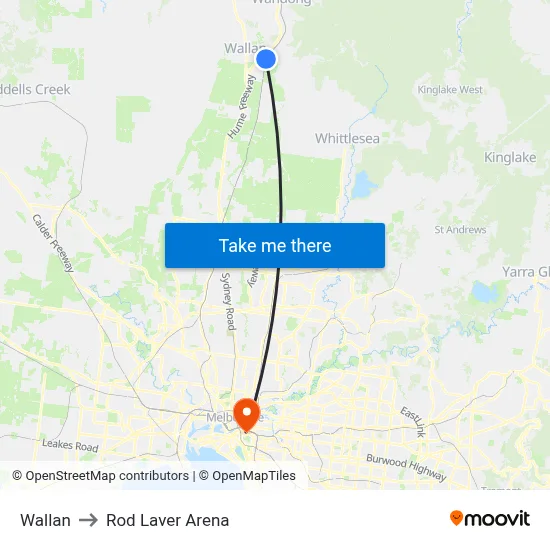 Wallan to Rod Laver Arena map