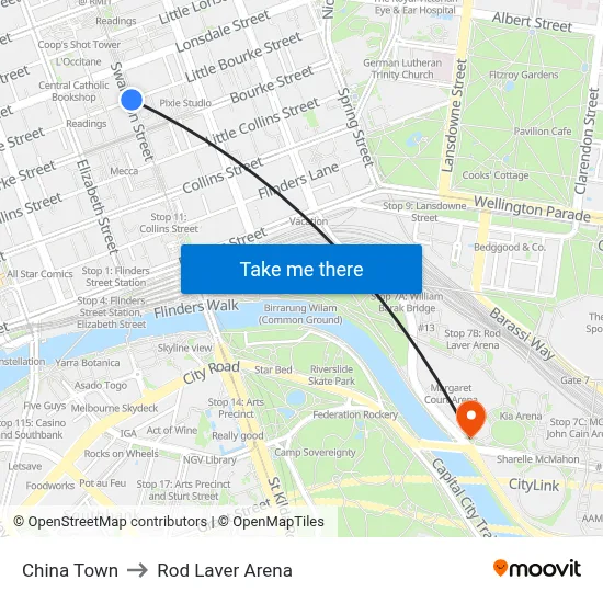 China Town to Rod Laver Arena map