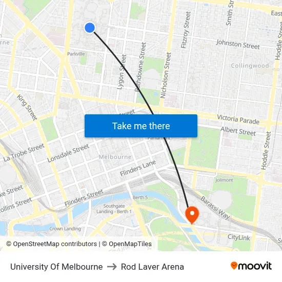 University Of Melbourne to Rod Laver Arena map