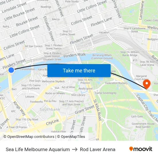 Sea Life Melbourne Aquarium to Rod Laver Arena map