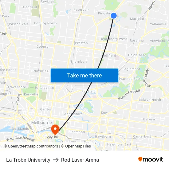 La Trobe University to Rod Laver Arena map